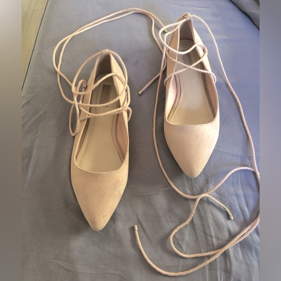 Forever 21 Shoes - Forever 21 Blush Pink Lace Up Pointed-toe Flats - Size 8.5